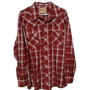 Wrangler Pearl Snap Shirt Size 2XL Mens Western Maroon Red Plaid Cowboy Rodeo gc